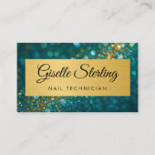 Luxury Nail Technician Gold Teal Glitter QR Code Visitekaartje (Voorkant)