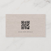 Luxury Natural Brown Linen QR Code Visitekaartje (Achterkant)