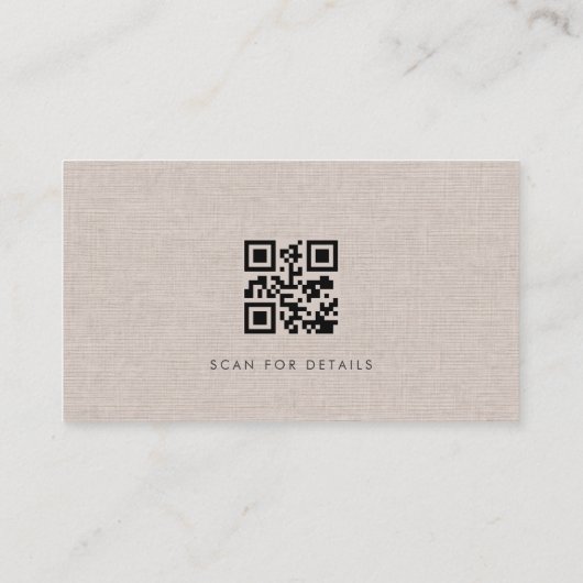 Luxury Natural Brown Linen QR Code Visitekaartje (Achterkant)