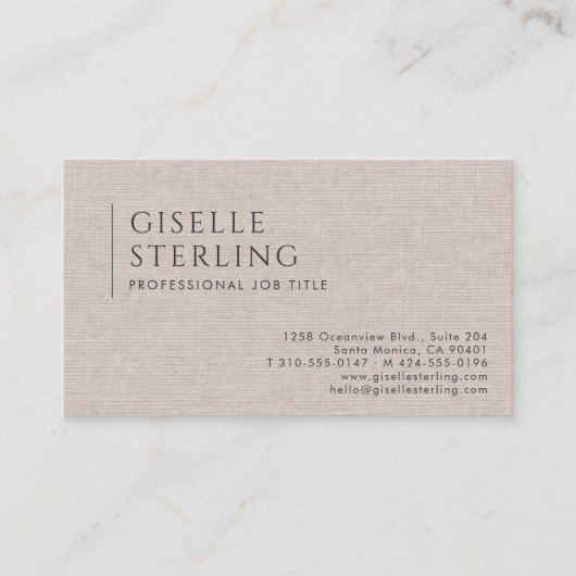 Luxury Natural Brown Linen QR Code Visitekaartje (Voorkant)