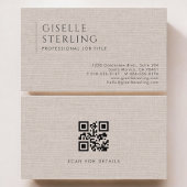 Luxury Natural Brown Linen QR Code Visitekaartje