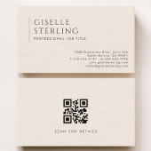 Luxury Natural Ivory Linen QR Code Visitekaartje