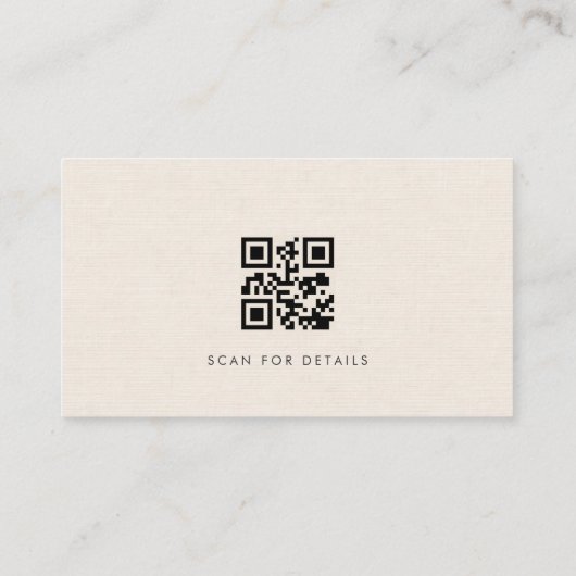 Luxury Natural Ivory Linen QR Code Visitekaartje (Achterkant)