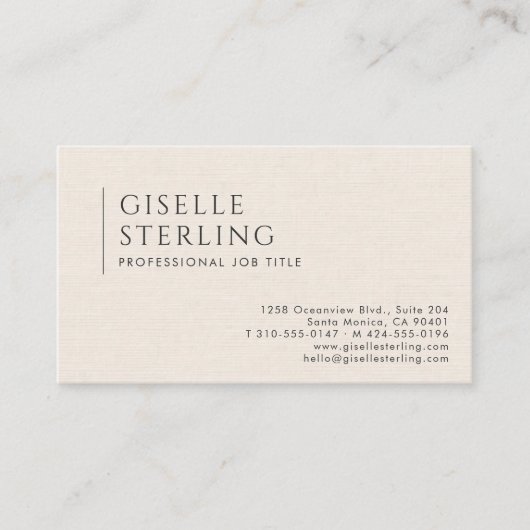 Luxury Natural Ivory Linen QR Code Visitekaartje (Voorkant)