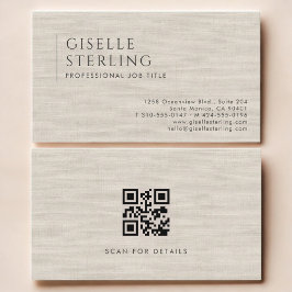 Luxury Natural Linen QR Code Visitekaartje