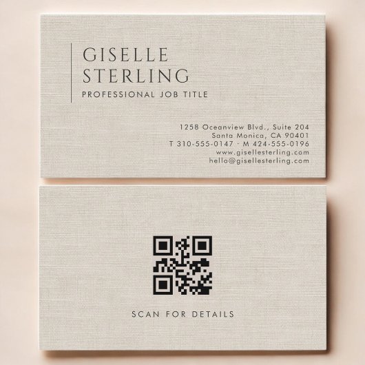 Luxury Natural Linen QR Code Visitekaartje