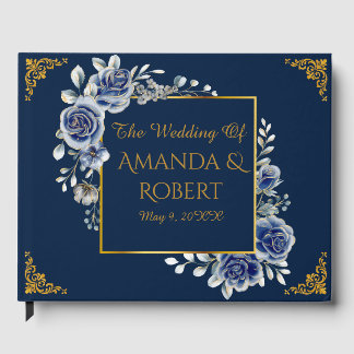 Luxury Navy and Gold Floral Wedding Guest Book Gastenboek