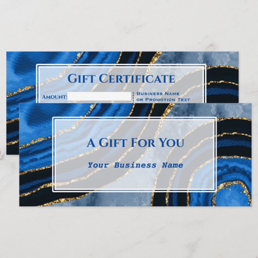 Luxury Navy Blue Agate Gilded Gift Certificate (Voorkant / Achterkant)