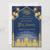 Luxury Navy Blue and Gold Mosque Iftar Dinner Kaart (Voorkant)