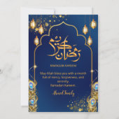 Luxury Navy Blue and Gold Peacock Ramadan Iftar Kaart (Achterkant)
