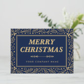 Luxury Navy Blue & Antique-Gold Business Christmas Feestdagenkaart (Staand voorkant)
