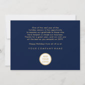 Luxury Navy Blue & Antique-Gold Business Christmas Feestdagenkaart (Achterkant)