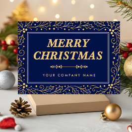 Luxury Navy Blue & Antique-Gold Business Christmas Feestdagenkaart