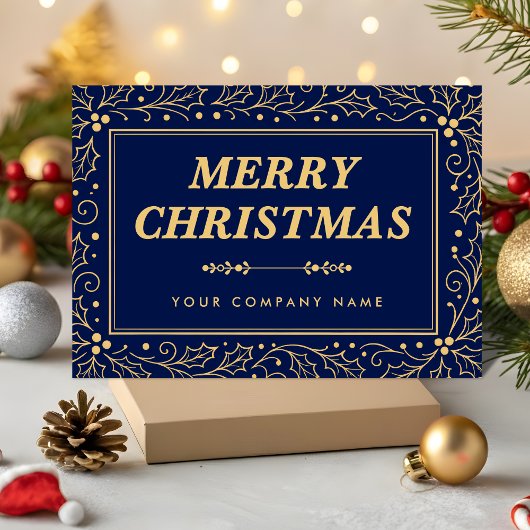 Luxury Navy Blue & Antique-Gold Business Christmas Feestdagenkaart