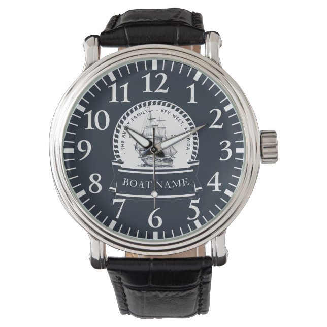 Luxury Navy Blue Boat Familienaam Horloge (Voorkant)