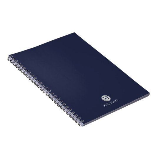 Luxury Navy Blue en Silver gepersonaliseerd monogr Notitieboek (Rechterzijde)
