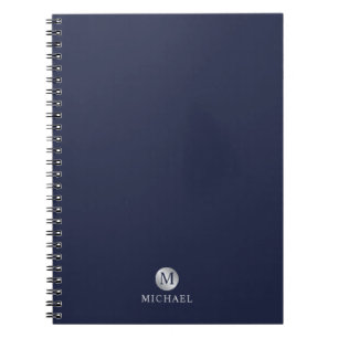 Luxury Navy Blue en Silver gepersonaliseerd monogr Notitieboek
