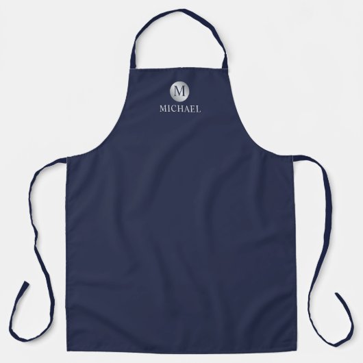 Luxury Navy Blue en Silver gepersonaliseerd monogr Schort (Voorkant)