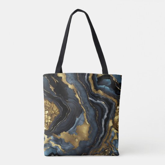 Luxury Navy Blue & Gold Agate Marble Monogram Tote Bag (Achterkant)