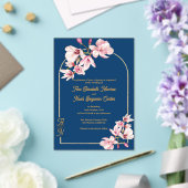 Luxury Navy Blue Gold Arch Magnolia Wedding Acryl Uitnodigingen (Insitu (Huwelijk))