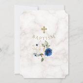 Luxury Navy Blue Gold Floral Cross Marble Baptisme Kaart (Achterkant)