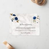 Luxury Navy Blue Gold Floral In Lieu of Favors  Notitiekaartje (Voorkant / Achterkant in situ)