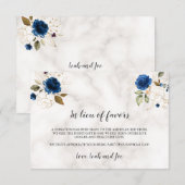 Luxury Navy Blue Gold Floral In Lieu of Favors  Notitiekaartje (Voorkant / Achterkant)