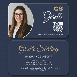 Luxury Navy Blue Gold Insurance Representative Visitekaartje