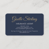Luxury Navy Blue Gold Insurance Representative Visitekaartje (Achterkant)