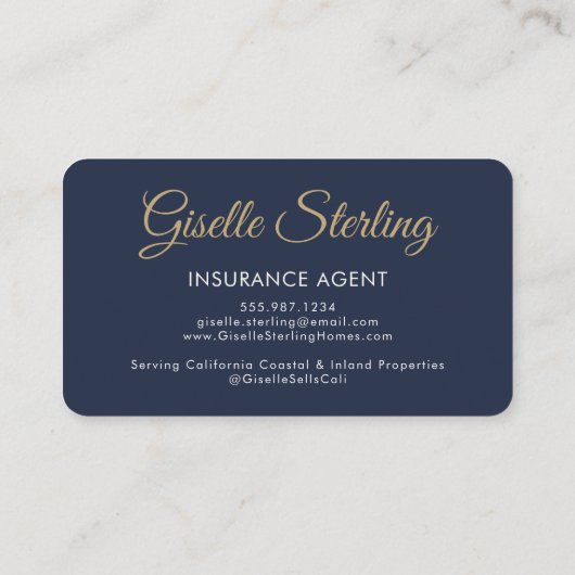 Luxury Navy Blue Gold Insurance Representative Visitekaartje (Achterkant)