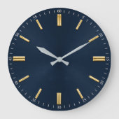 Luxury Navy Blue & Gold Minimalist Grote Klok (Voorkant)