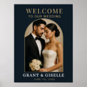 Luxury Navy Blue Gold Photo Wedding Welcome Sign  Poster (Voorkant)