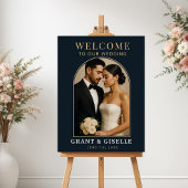 Luxury Navy Blue Gold Photo Wedding Welcome Sign  Poster