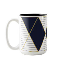 Luxury Navy Blue Gold Stripe Monogram Mok van twee