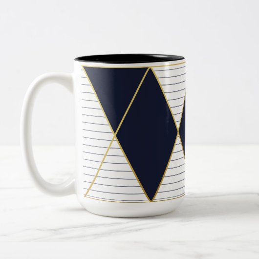 Luxury Navy Blue Gold Stripe Monogram Mok van twee (Links)