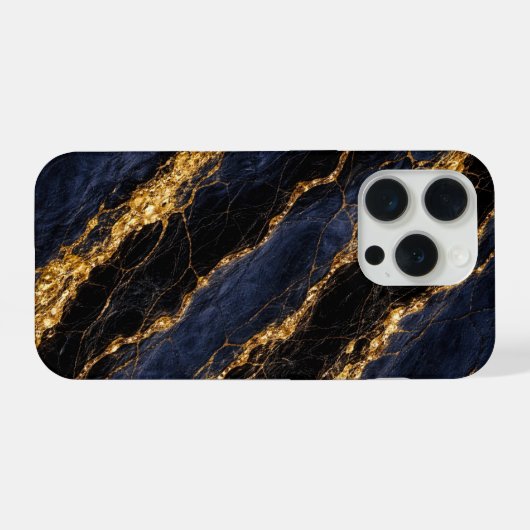 Luxury Navy Blue Marble Gold/Black Vein Phone Case iPhone Hoesje (Achterkant horizontaal)