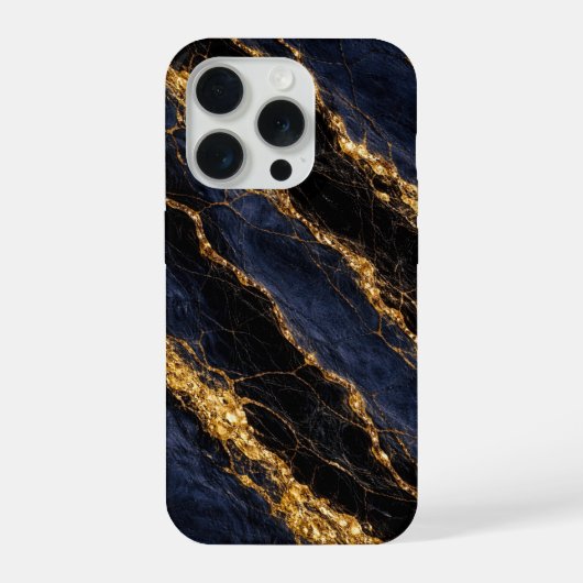 Luxury Navy Blue Marble Gold/Black Vein Phone Case iPhone Hoesje (Achterkant)