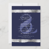Luxury Navy Blue Silver-penseelrand bruiloft Kaart (Voorkant)