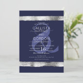 Luxury Navy Blue Silver-penseelrand bruiloft Kaart (Staand voorkant)