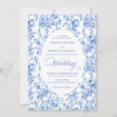 Luxury Navy Blue Toile Rose Floral Wedding Invite Kaart (Voorkant)