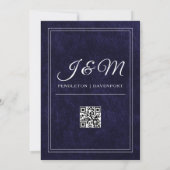 Luxury Navy Blue Velvet White Monogram QR code Kaart (Achterkant)
