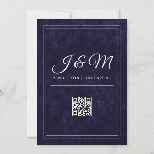 Luxury Navy Blue Velvet White Monogram QR code Kaart (Achterkant)