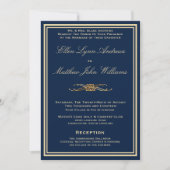 Luxury Navy Blue - Wedding Invitation - Gold Trim Kaart (Voorkant)