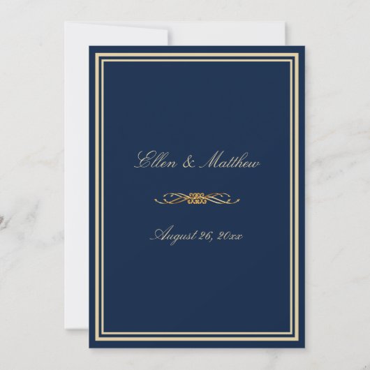 Luxury Navy Blue - Wedding Invitation - Gold Trim Kaart (Achterkant)