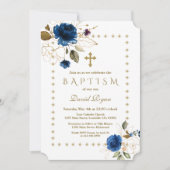Luxury Navy Floral Gold Glitter Sparkles Baptisme Kaart (Voorkant)