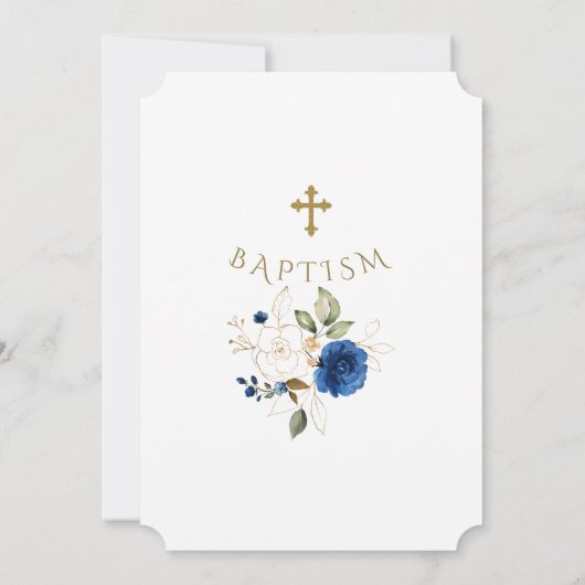 Luxury Navy Floral Gold Glitter Sparkles Baptisme Kaart (Achterkant)