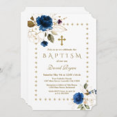 Luxury Navy Floral Gold Glitter Sparkles Baptisme Kaart (Voorkant / Achterkant)