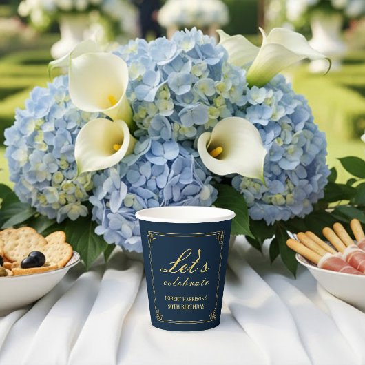 Luxury Navy Gold 80th Birthday Let's Celebrate Papieren Bekers
