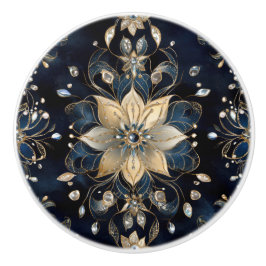 Luxury Navy Gold Floral Keramische Knop