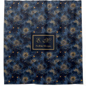 Luxury Navy Gold Floral Pattern Curtain Bathroom Douchegordijn (Voorkant)